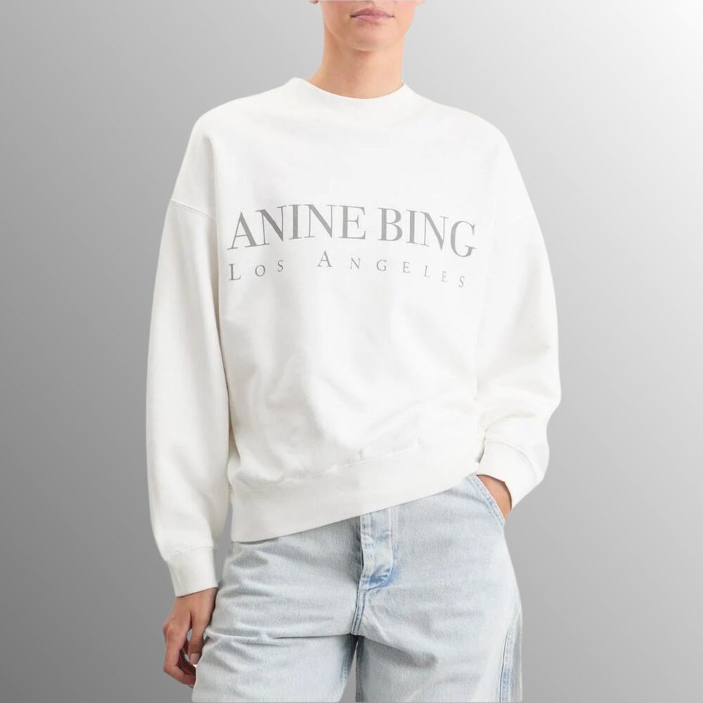 ANINE BING Jaci Los Angeles Sweatshirt sz Medium NEW‎ White 100% Cotton